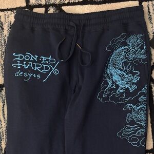Ed Hardy Navy Sweatpants with Blue Dragon Art